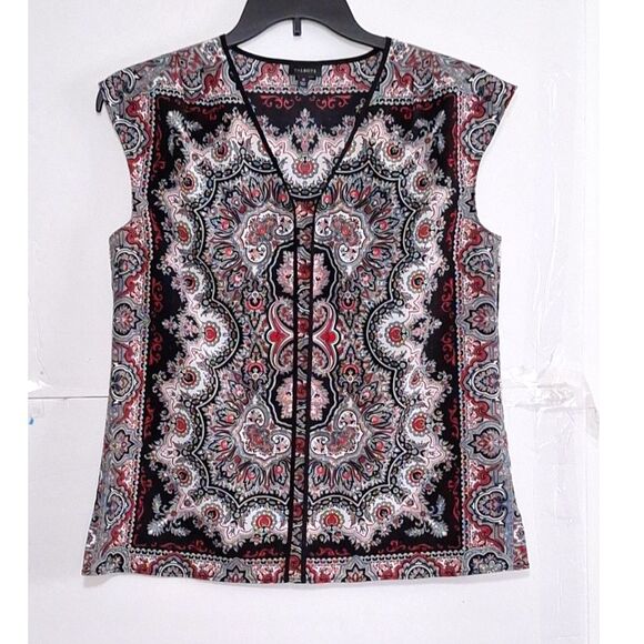 A Talbots Women's Top Sleeveless Bohemian Eastern Gypsy Office Siren M - Picture 1 of 9